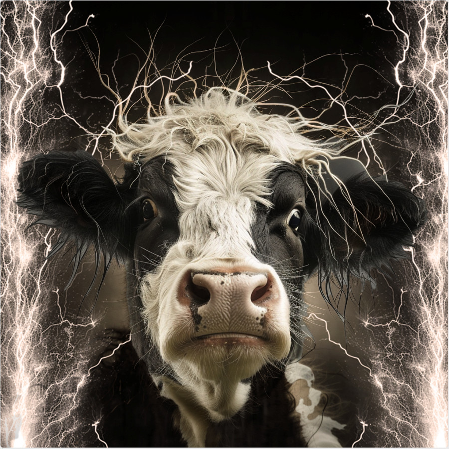 cow surrounded by electricity