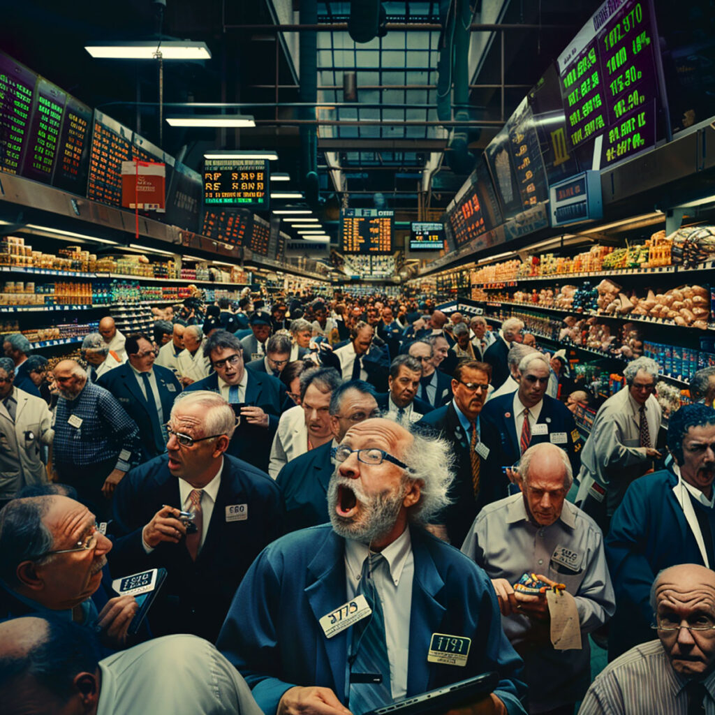 Stock exchange floor in grocery store