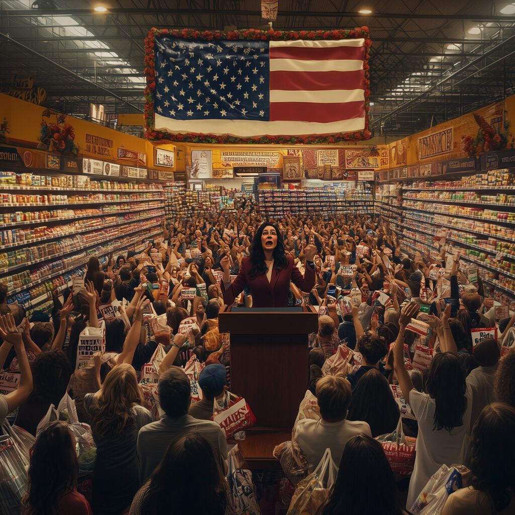 Campaign rally in a grocery store