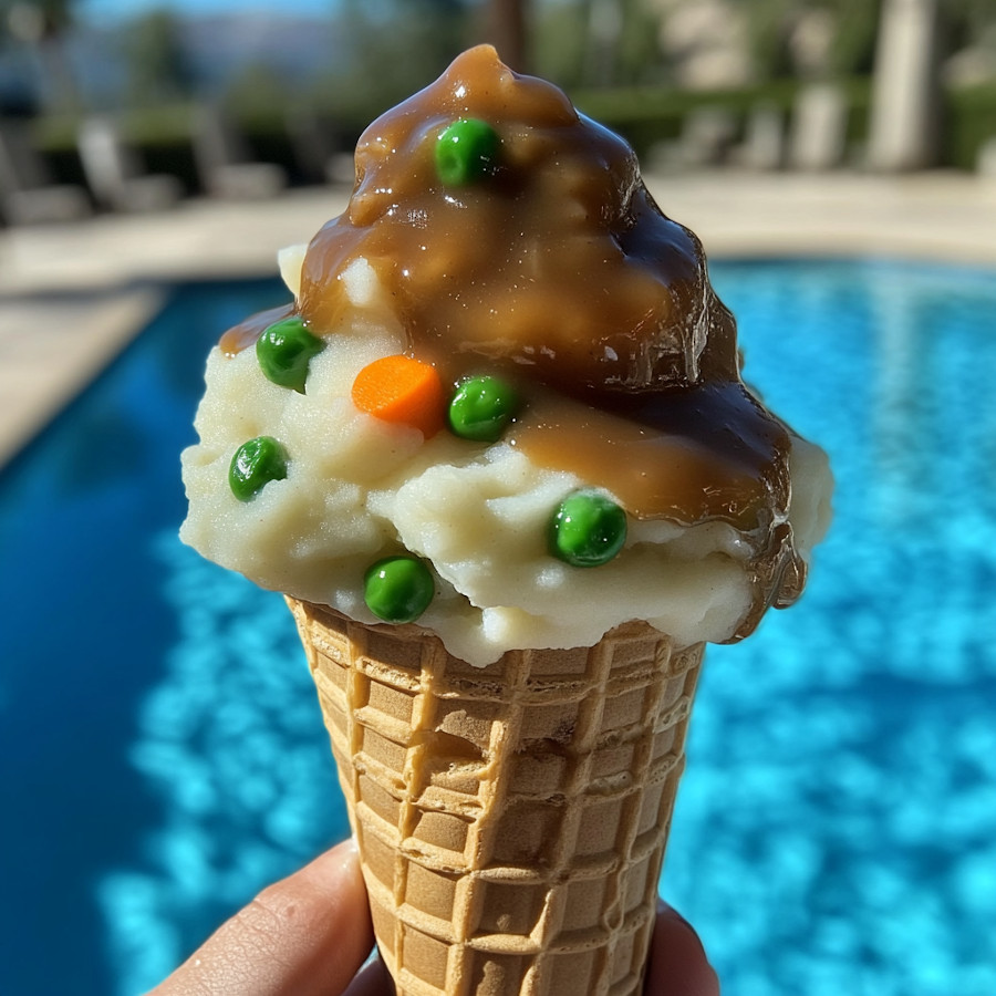 Mashed potatoes and gravy on a cone